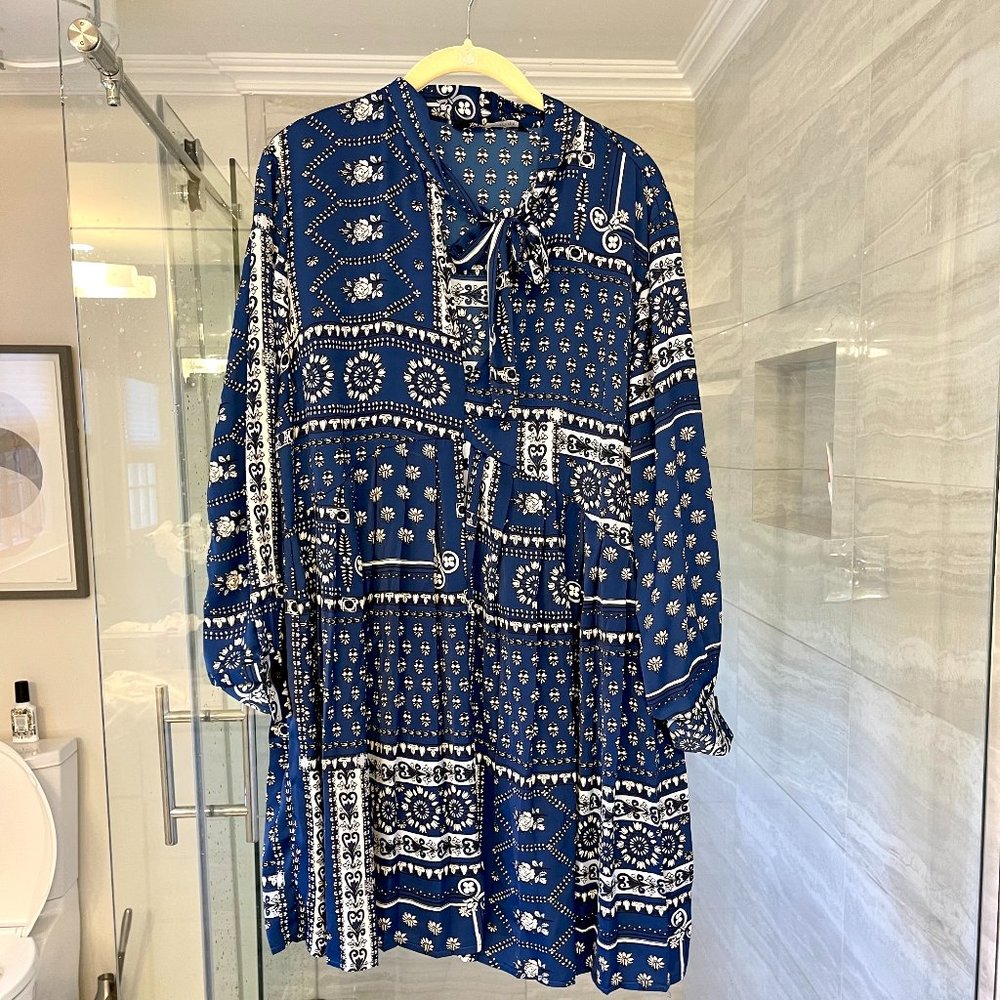 NWT Zara blue bandana patchwork dress